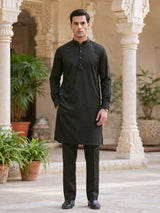 Mehendi yellow plain cotton silk festive eid kurta suit for men