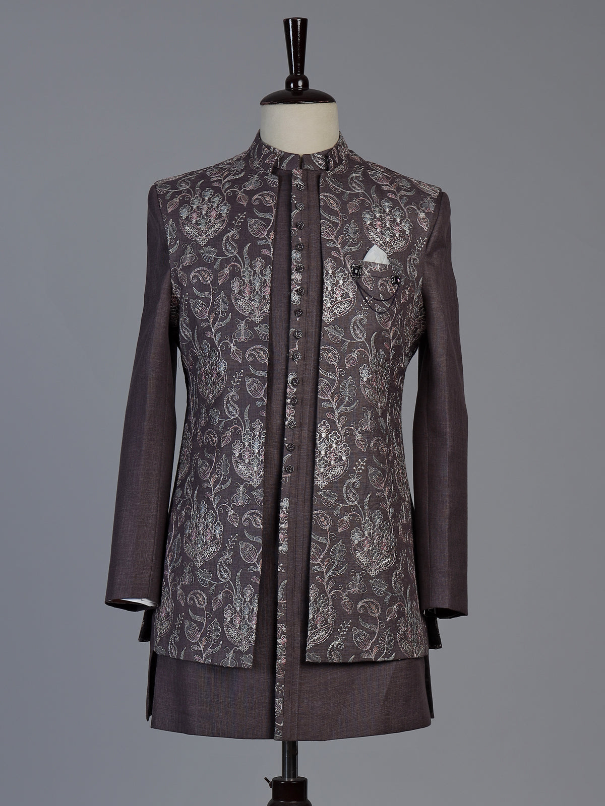 Wine majestic mens brocade silk indo western