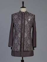 Wine majestic mens brocade silk indo western