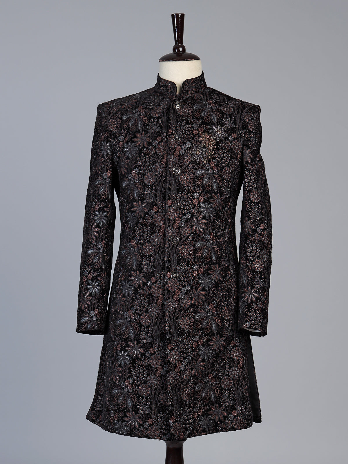 Black regal men velvet indo western set