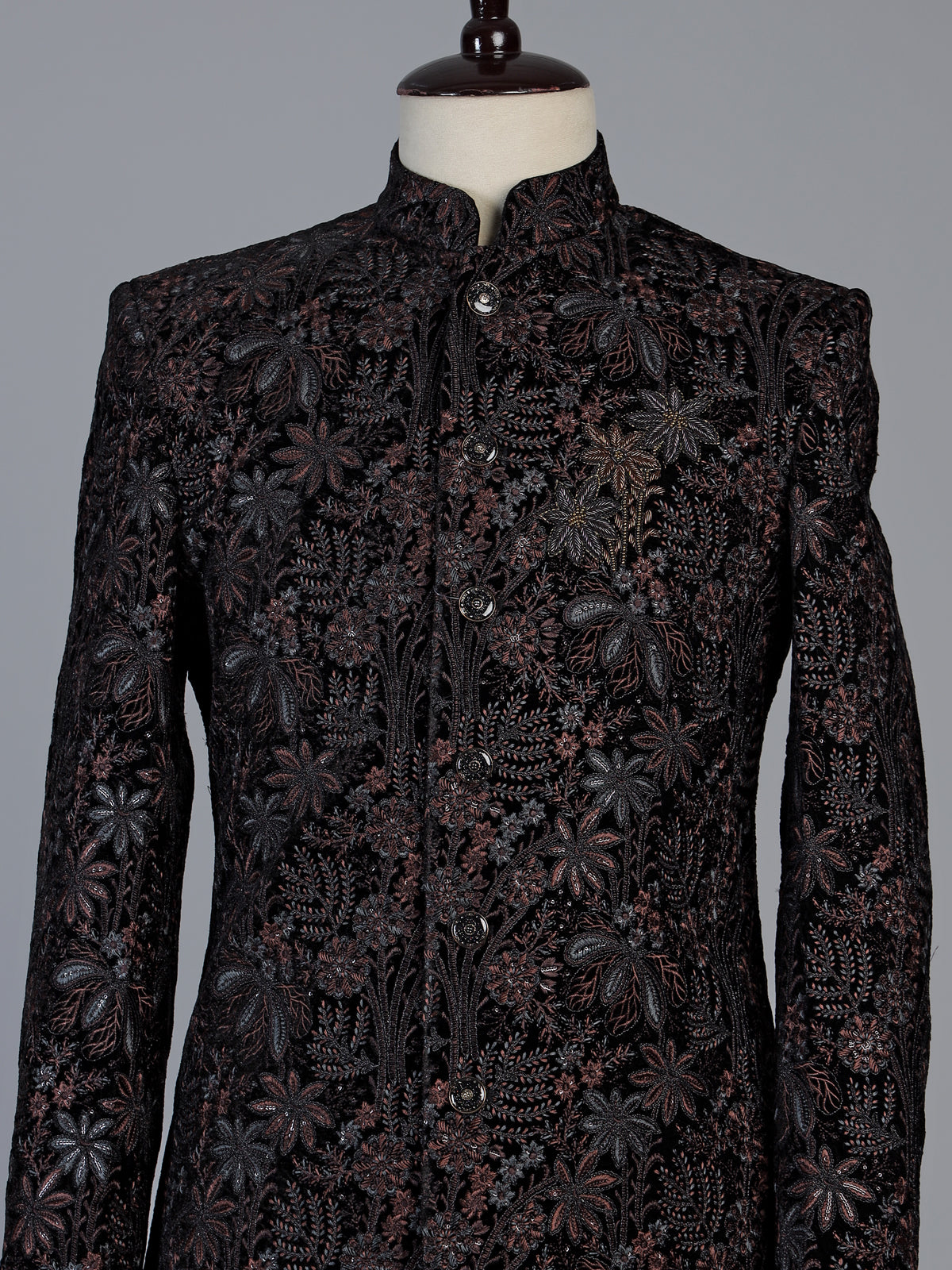 Black regal men velvet indo western set