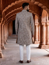 Khakhi brown heritage mens velvet indo western