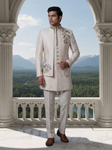Cream artistic mens matka silk indo western