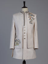 Cream artistic mens matka silk indo western