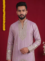 Purple heritage embroidered mens kurta pant