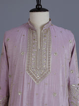 Purple heritage embroidered mens kurta pant