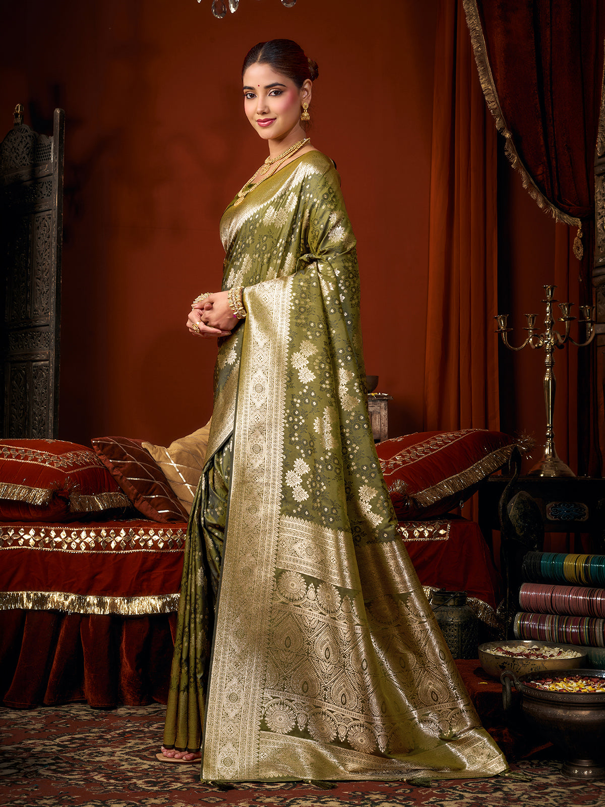 Green timeless festive silk saree