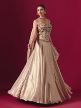 Pastel beige satin silk designer lehenga choli with dupatta