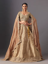 Beige brocade designer lehenga choli with dupatta for celebrations