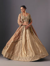 Beige brocade designer lehenga choli with dupatta for celebrations
