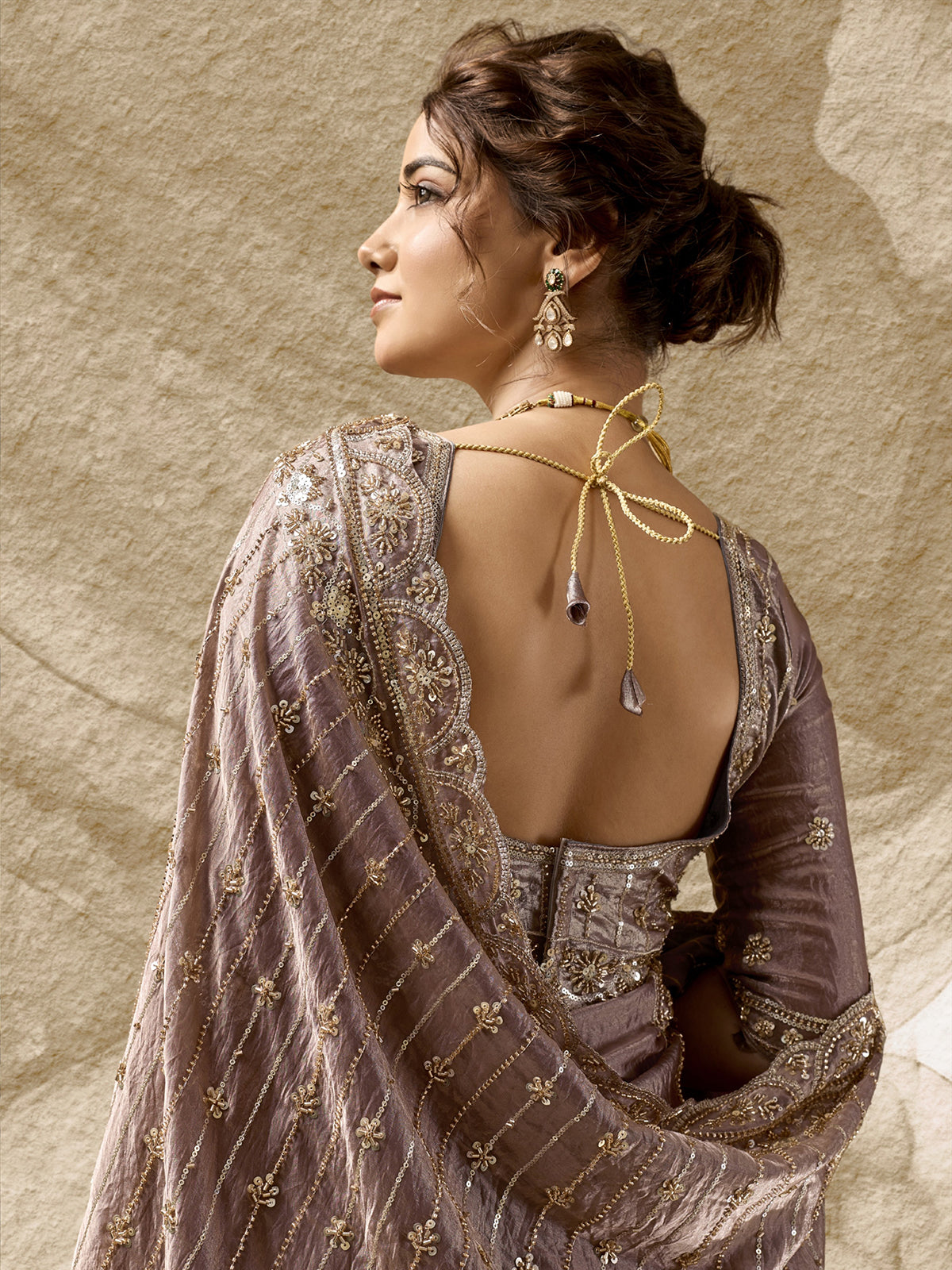 Dusty rose pink couture shimmer saree
