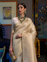 Wedding wear kanjivaram saree in beige color