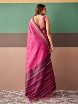 Pink heritage woven cotton saree