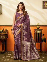 Wine artisan cotton zari saree
