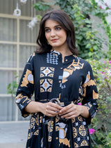 Black stylish printed cotton midi kurti