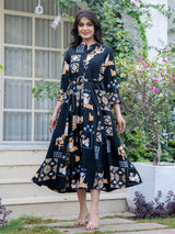 Black stylish printed cotton midi kurti