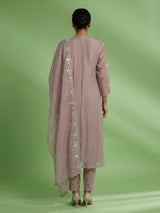 Dusty lilac purple tissue cotton festive kurti set with dupatta