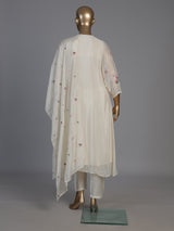 Cream silk pearl embellished festive kurti set with dupatta