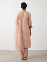 Peach tissue cotton yoke style festive kurti set with dupatta