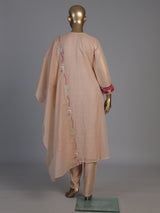 Peach tissue cotton yoke style festive kurti set with dupatta
