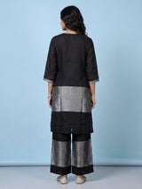 Black cotton silk sweetheart neck festive kurti palazzo set