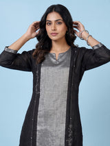 Black cotton silk sweetheart neck festive kurti palazzo set