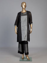 Black cotton silk sweetheart neck festive kurti palazzo set