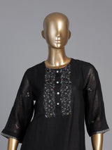 Black cotton silk embroidered festive straight kurti palazzo set