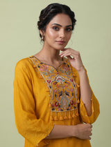 Mustard yellow chiffon silk designer festive palazzo kurti set