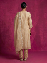 Beige tissue silk embellished festive kurti set with elegant dupatta