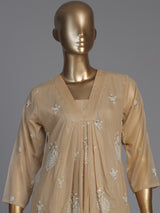 Beige tissue silk embellished festive kurti set with elegant dupatta