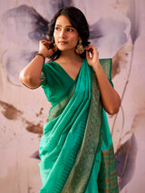 Mint blue royal weave tissue silk saree