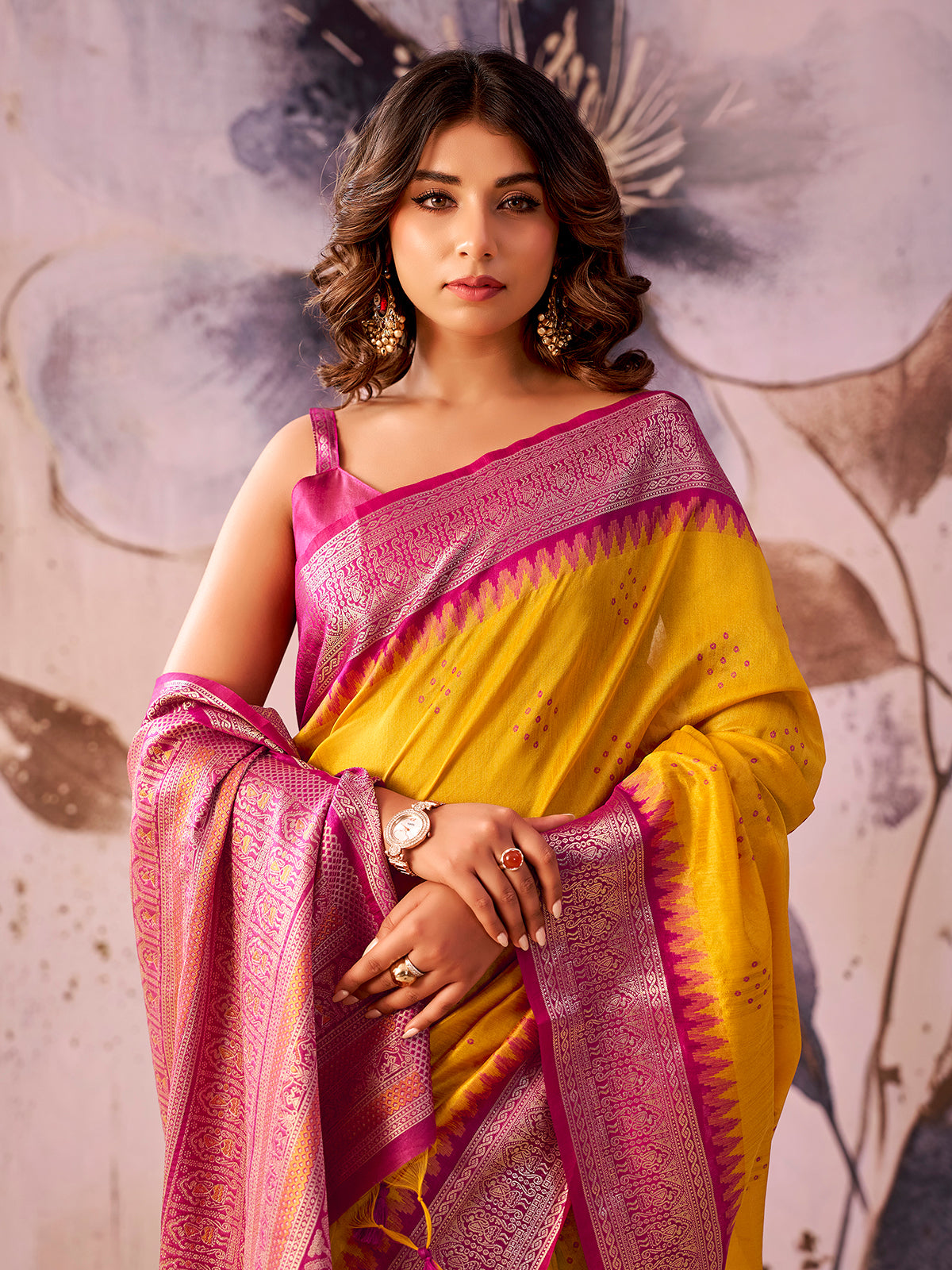 Yellow festive radiance tissue silk saree