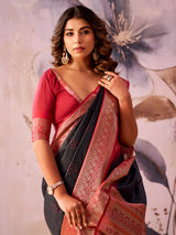 Black regal aura tissue silk saree
