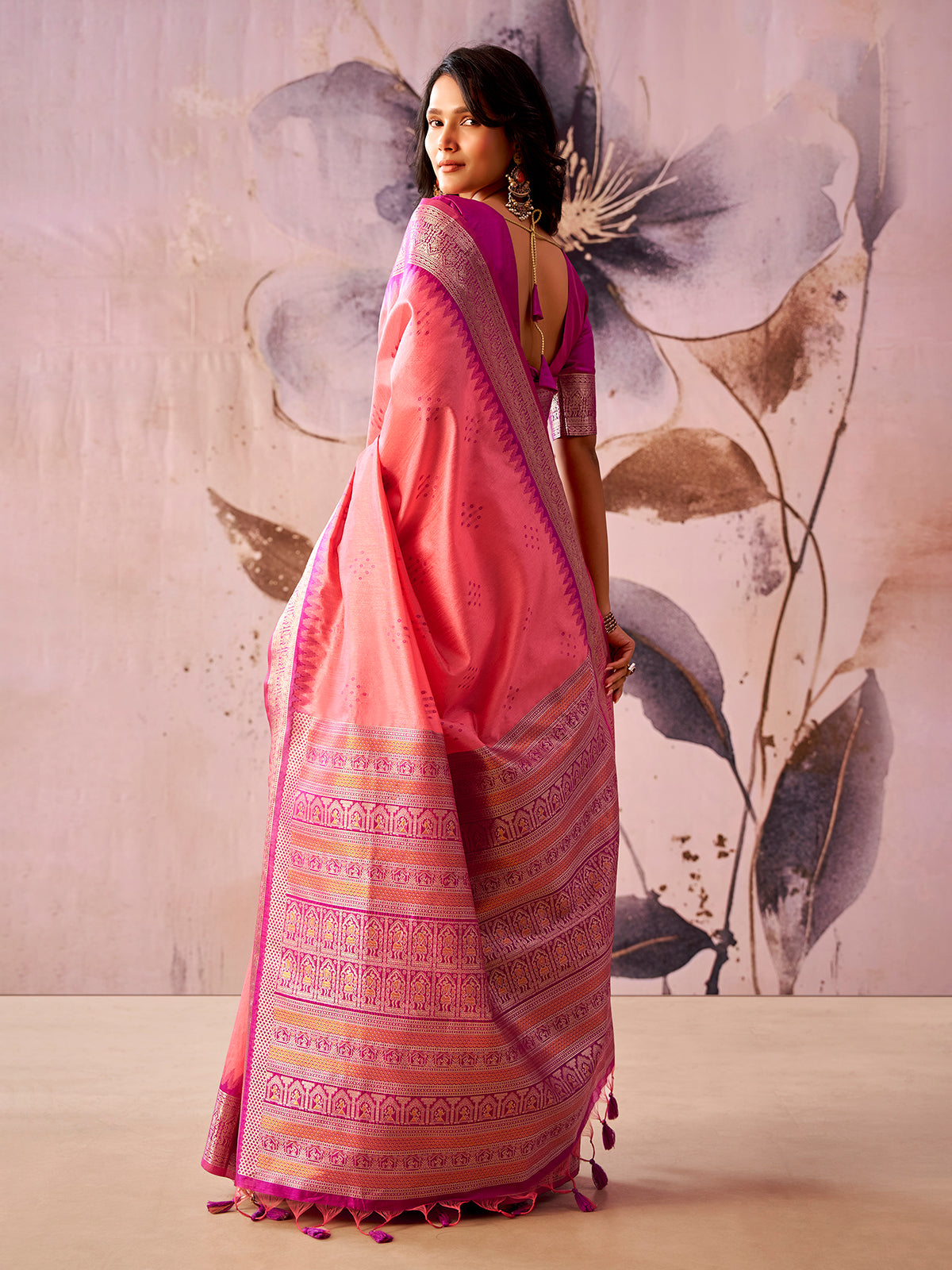 Pink timeless elegance tissue silk saree
