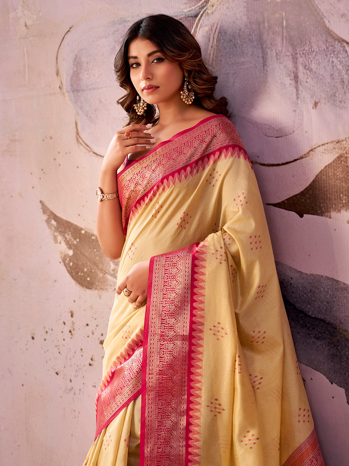 Cream royal charm tissue silk saree