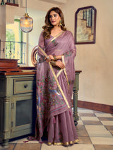 Lavender heritage bird weave kolkata cotton saree