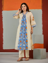 Yellow vibrant printed cotton kurti set