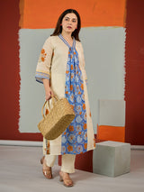 Yellow vibrant printed cotton kurti set