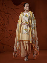 Light yellow floral printed cotton kurti set