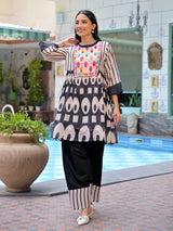 Black designer printed palazzo kurti set
