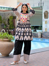 Black designer printed palazzo kurti set
