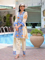Cream embroidered cotton festive kurti set
