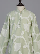 Pista green botanical boys kurta suit