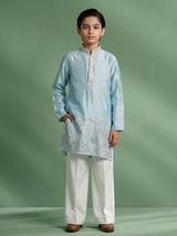 Sky blue floral boys kurta suit