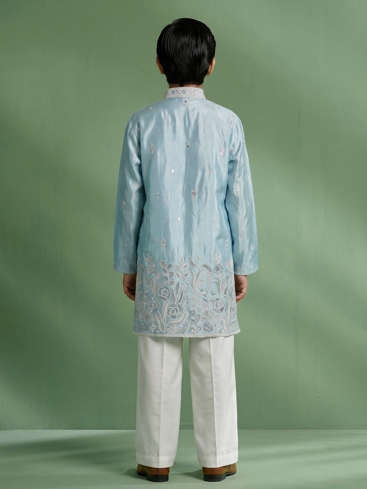 Sky blue floral boys kurta suit