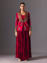 Maroon indo western wedding wear palazzo suit