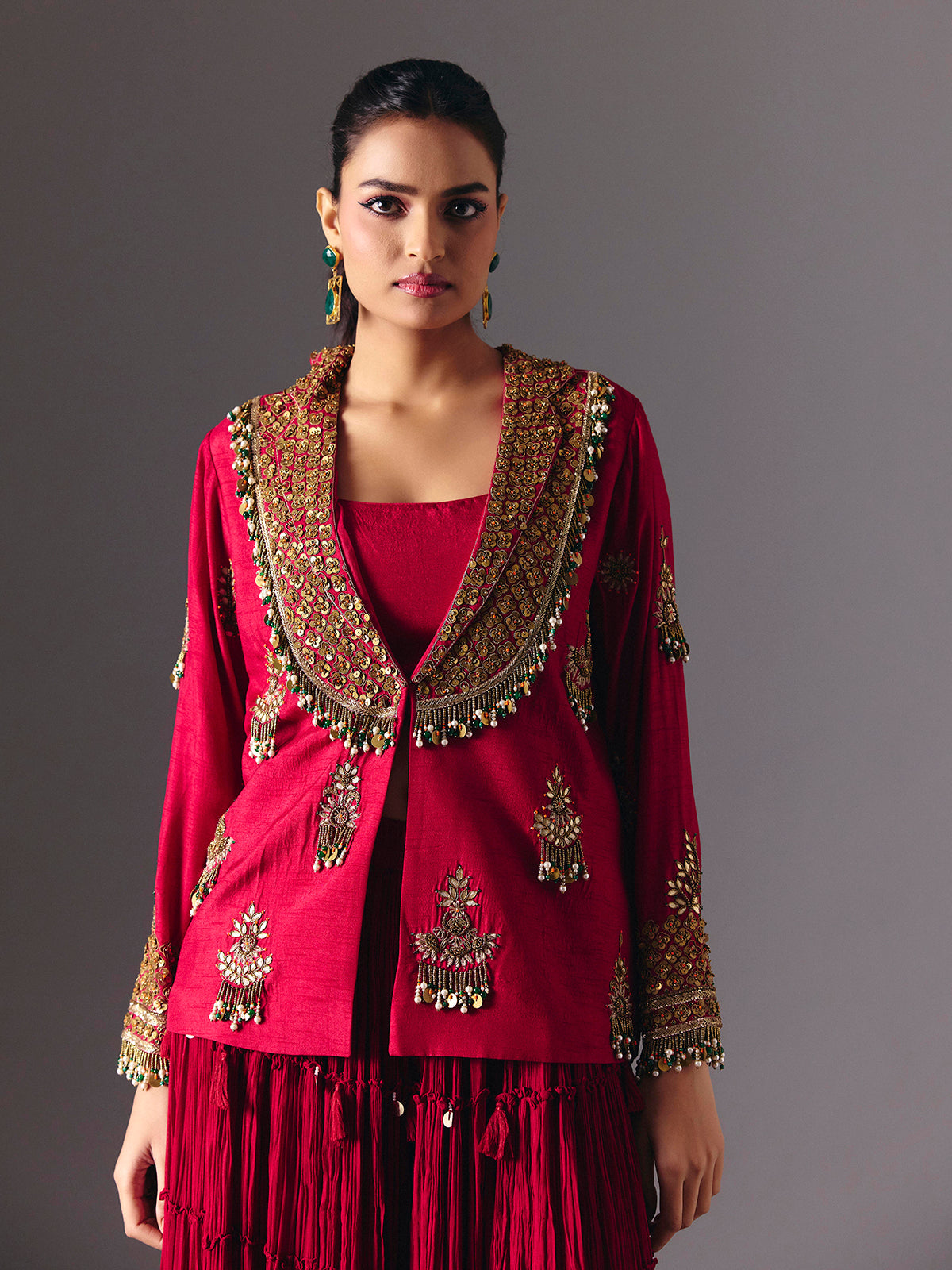Maroon indo western wedding wear palazzo suit