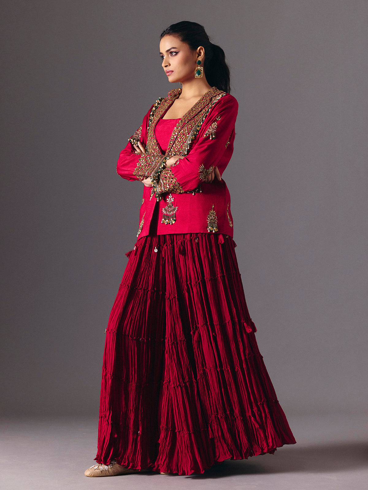 Maroon indo western wedding wear palazzo suit
