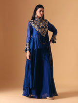 Blue tissue silk designer indo western palazzo suit